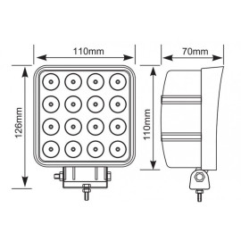 Світлодіодна LED фара робоча 48W/ 48Вт,(3Вт*16ламп) Вузький промінь (Товщина корпусу 6см)