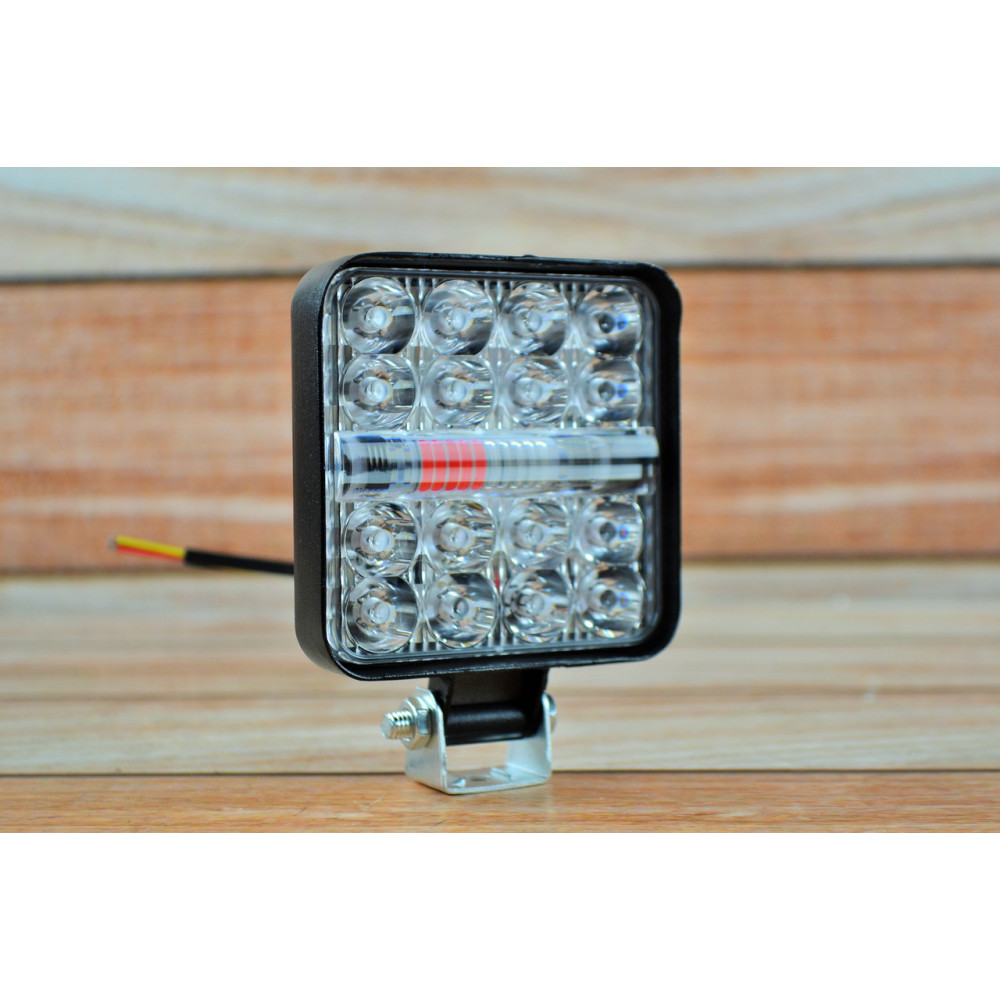 Фара LED квадратна 48W 6000K + Червоно синій стробоскоп (16 діодів) (8.5 см х 8.5 см х 1,5 см) Mini