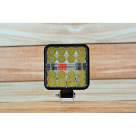 Фара LED квадратна 48W 6000K + Червоно синій стробоскоп (16 діодів) (8.5 см х 8.5 см х 1,5 см) Mini