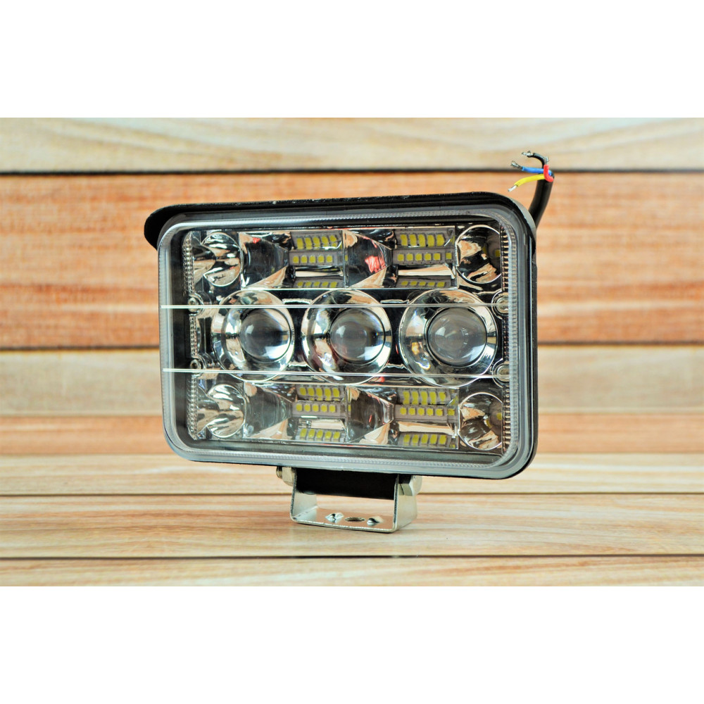 Фара LED прямокутна 124W 6000K-3000К (27 діодів) (17см х 11,5 см х 6см) (ближній + дальній + жовтий світло)